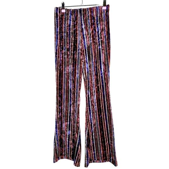 Truce Velour Flare Leg Elasticized Waist Brown Blue Striped Pants Girls Size 16 - Picture 1 of 9